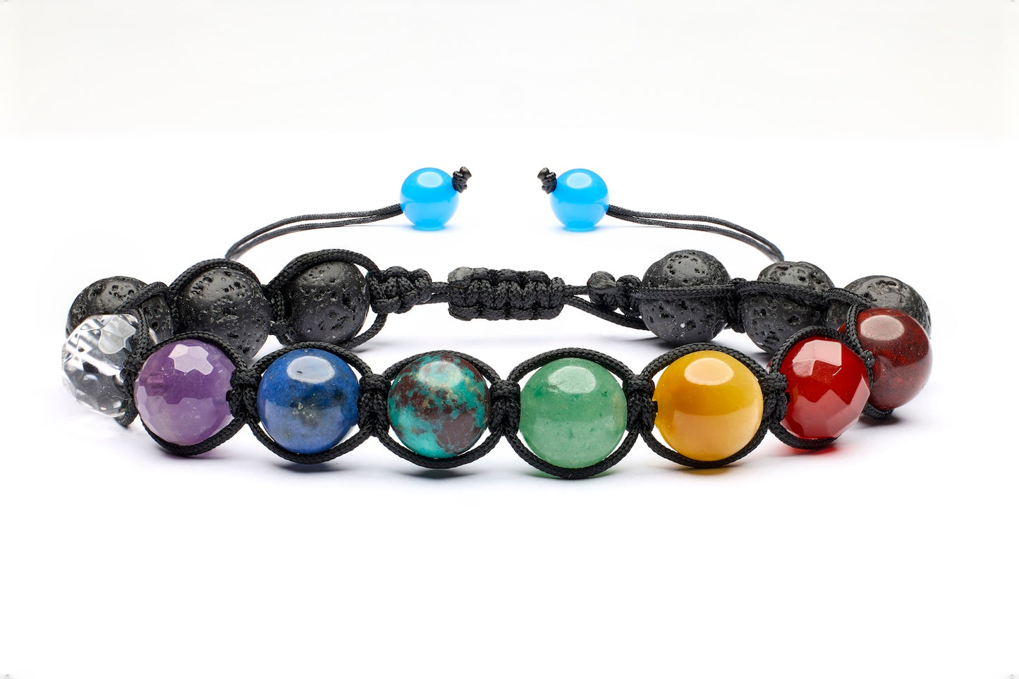 chakra bracelet with blue agate dangles