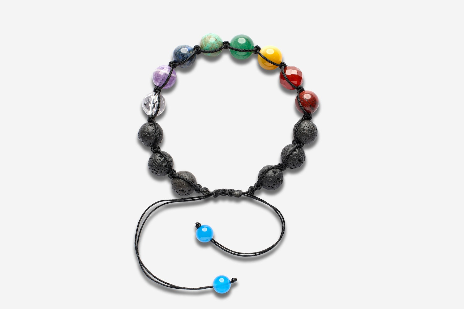 chakra bracelet with blue agate dangles