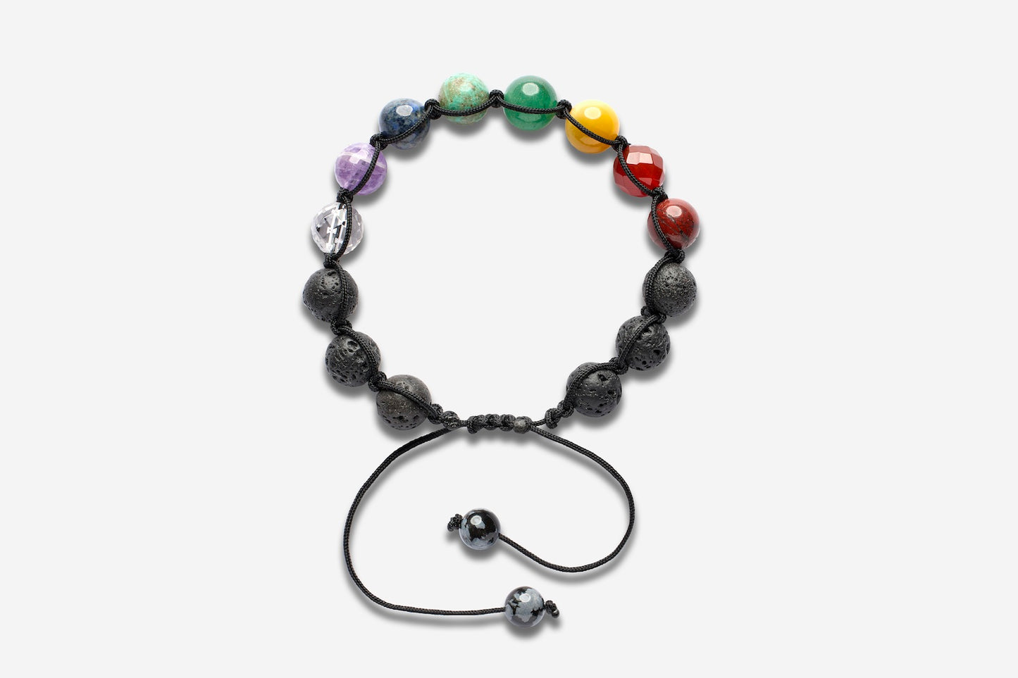 chakra bracelet with snowflake obsidian dangles